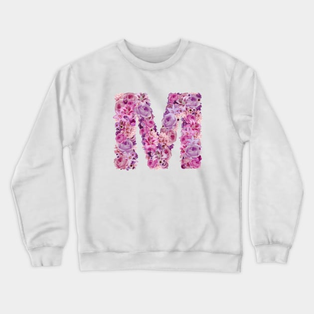 Pink Floral Letter M Crewneck Sweatshirt by HayleyLaurenDesign